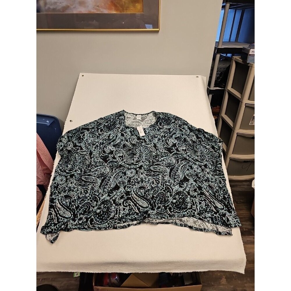 East 5th Vibrant Paisley Floral Short Sleeve Poncho Top Blouse Oversized 2X New